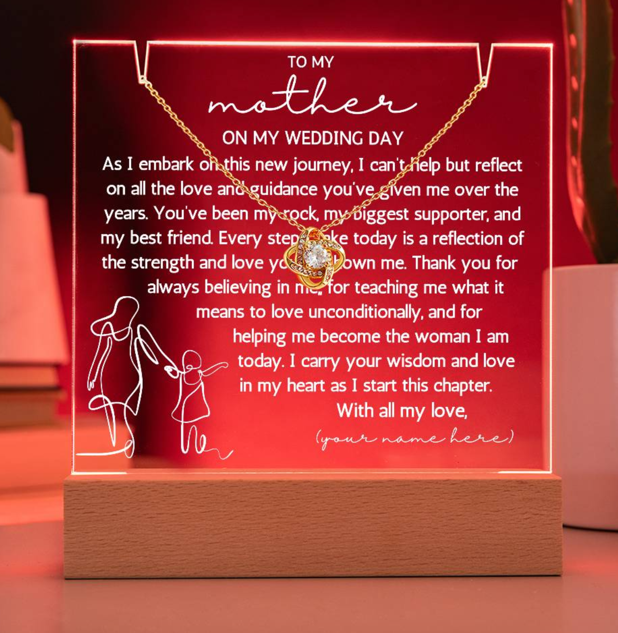 To My Mother On My Wedding Day Keepsake Acrylic Bundle (Love Knot)