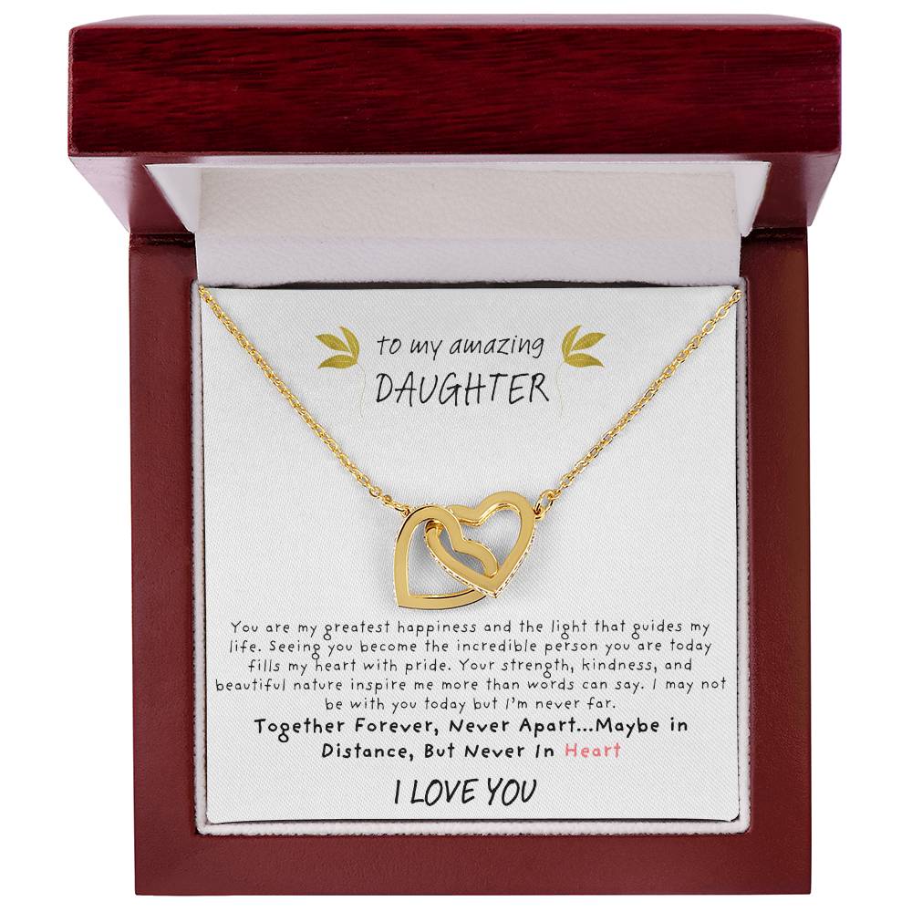 To My Amazing Daughter Never Apart Interlocking Hearts Necklace