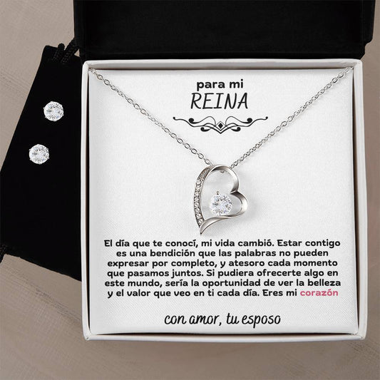 Para Mi Reina Mi Corazon Amor Para Siempre Collar y Aretes