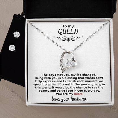 To My Queen To My Heart Necklace and Earring Forever Love Set