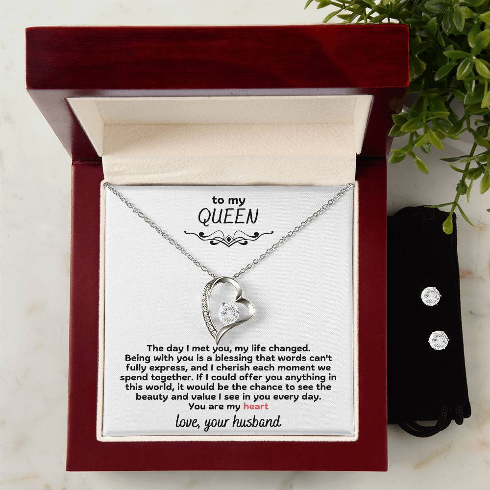 To My Queen To My Heart Necklace and Earring Forever Love Set